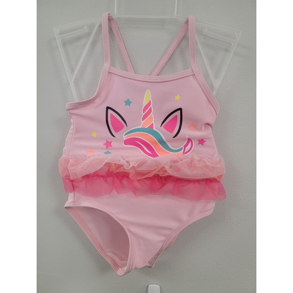 Girls Love Unicorn Ruffle One-Piece Swimsuit Size 5/6X Pink
